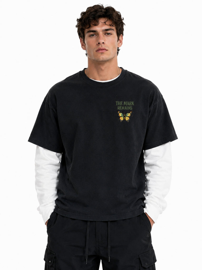 Layered Contrast Sleeve Cotton T-Shirt