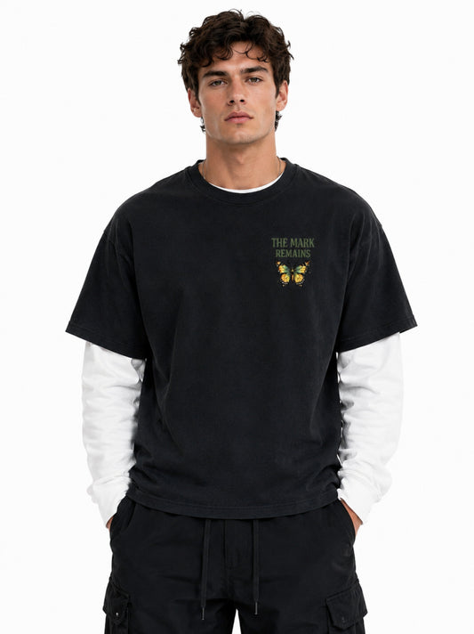 Layered Contrast Sleeve Cotton T-Shirt