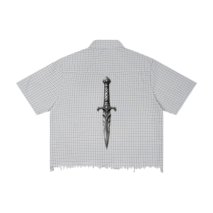 Unisex Distressed Plaid Boxy Shirt