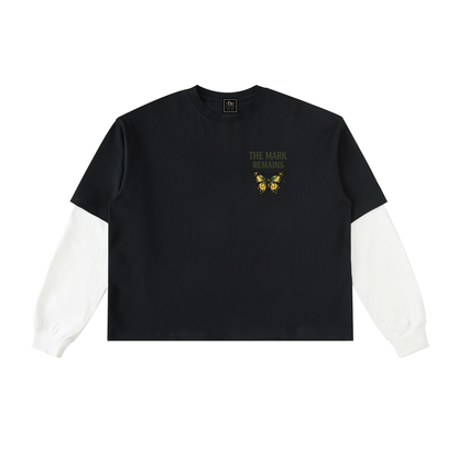 Layered Contrast Sleeve Cotton T-Shirt