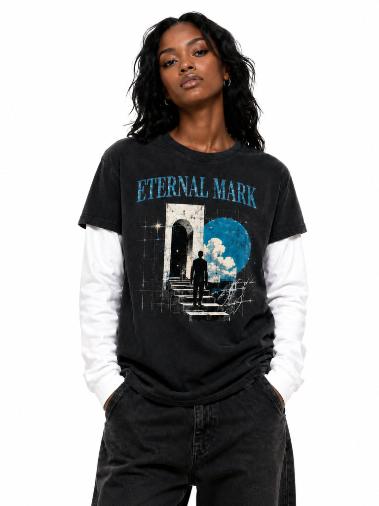 Layered Contrast Sleeve Cotton T-Shirt