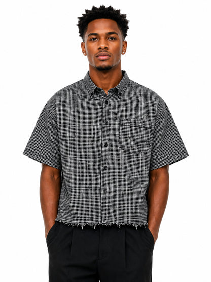 Unisex Distressed Plaid Boxy Shirt