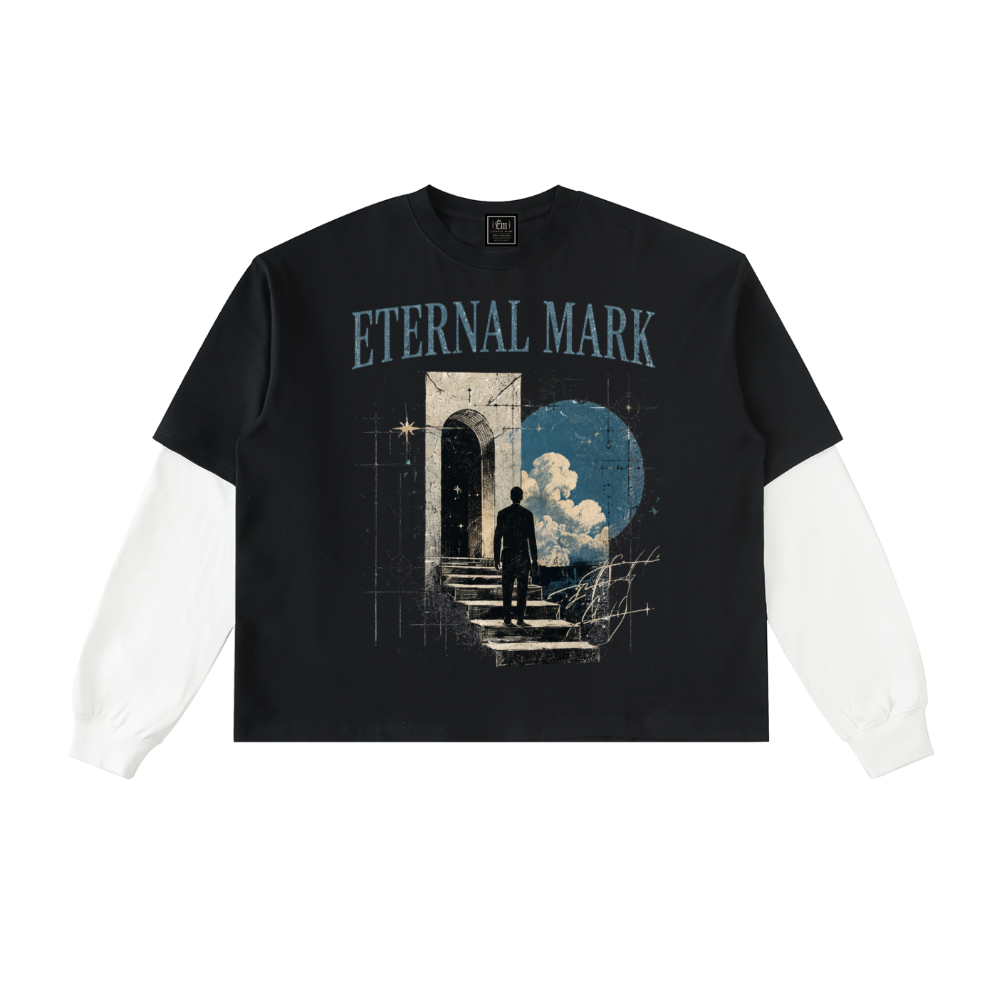 Layered Contrast Sleeve Cotton T-Shirt