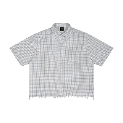 Unisex Distressed Plaid Boxy Shirt